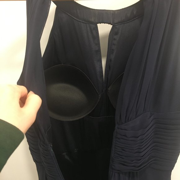 Eliza J Beaded Halter Tiered Chiffon Gown in Navy - Picture 5 of 7